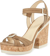 Thumbnail for your product : Jimmy Choo Nemesis Cork-Heel Rubber-Sole Sandal
