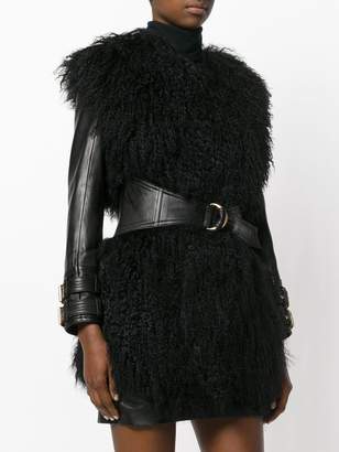 Balmain fur-trimmed leather jacket