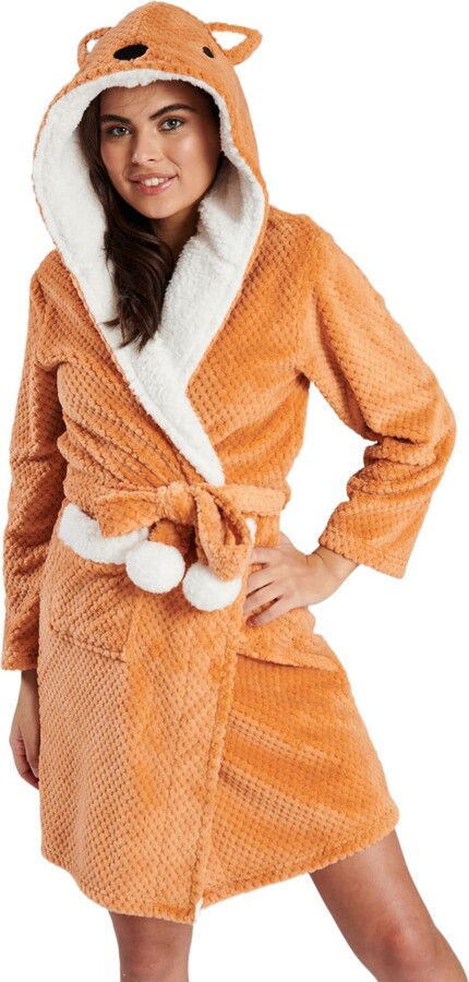 ladies hooded dressing gown