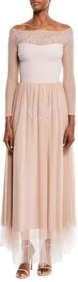 Chiara Boni La Petite Robe Maryann Long-Sleeve Illusion Gown