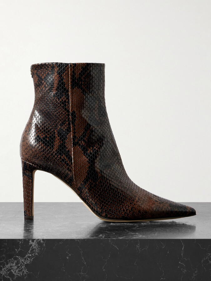 Jimmy Choo - Frankie 85 Snake-effect Leather Ankle Boots - Brown