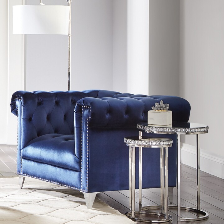 Modern Blue Velvet Tufted Chair with Nailhead Trim Design ShopStyle