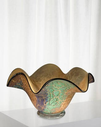 Dale Tiffany Crackle Ruffle Hand-Blown Art Glass Bowl