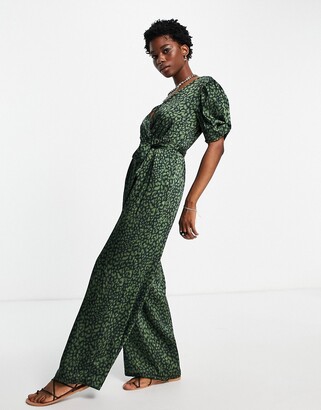 Topshop animal satin jumpsuit in green - ShopStyle
