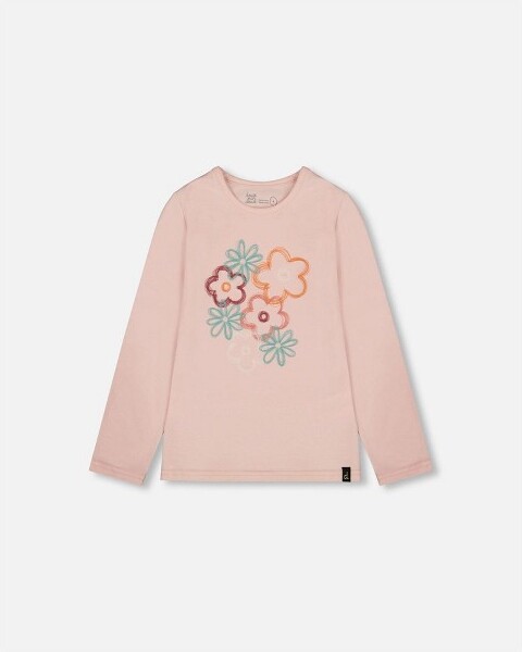 Deux Par Deux DeuxparDeuxGirlOrganicCottonLongSleeveT-ShirtLightPinkwithBigFlowers-4Years