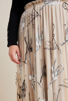 Geisha Designs Pleated Tulle-Embroidered Maxi Skirt