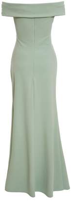 Quiz Sage Green Bardot Ruched Split Maxi Dress