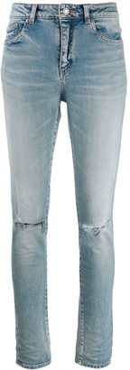Saint Laurent High Rise Ripped Knee Jeans