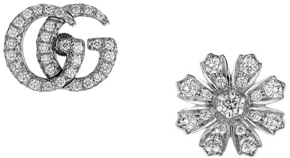 Flower and Double G earrings with diamonds