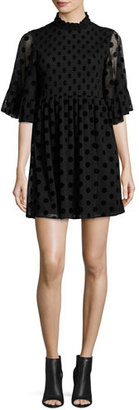 McQ Short-Sleeve Smocked Polka-Dot Mini Dress, Black