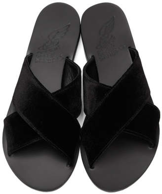 Ancient Greek Sandals Black Velvet Thais Sandals