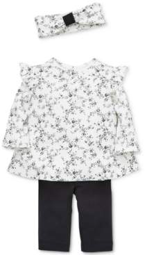 Little Me Baby Girls 3-Pc. Cotton Floral-Print Headband, Top & Pants Set
