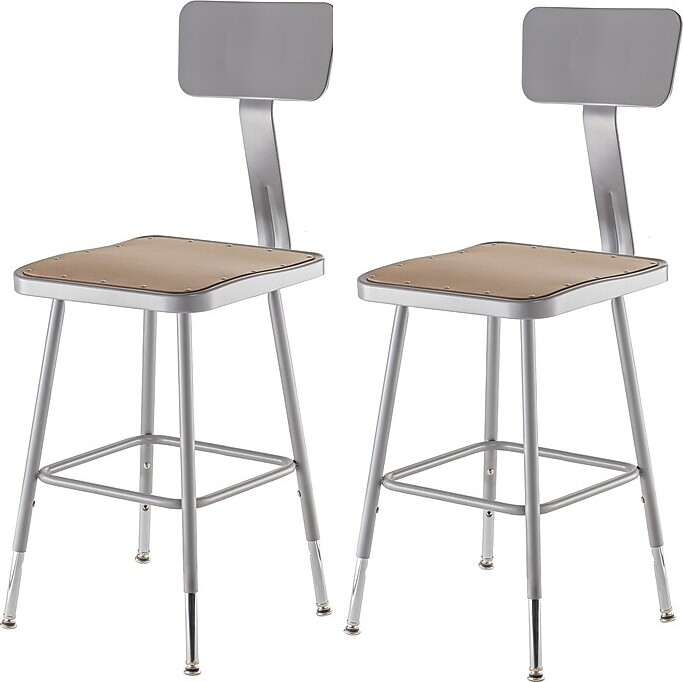 National Public Seating NPS 6300 Series Armless Wood/Steel Lab Stool With Backrest, Gray, 2/Pack (6318HB/2)