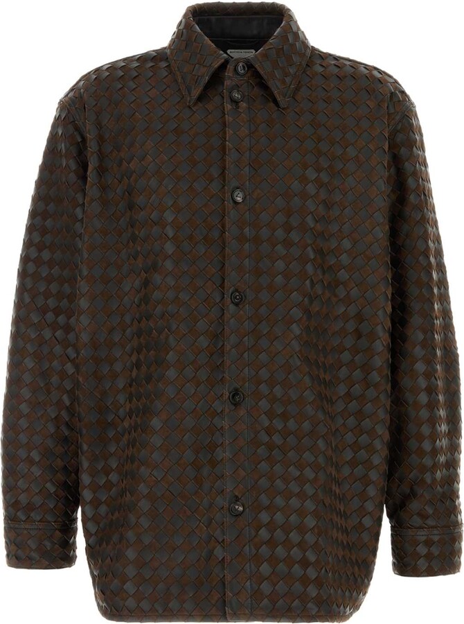 Bottega Veneta Two-tone Leather And Suede Intrecciato Shirt