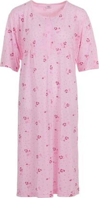i-Smalls Ladies Cool Cotton Floral Print Short Sleeve Nightdress Plus Sizes with Lilac Eye Mask (3XL) Pink Spots