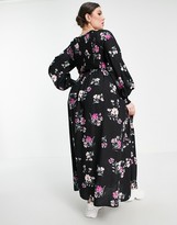 Thumbnail for your product : Yours long sleeve shirred bardot maxi dress in multi