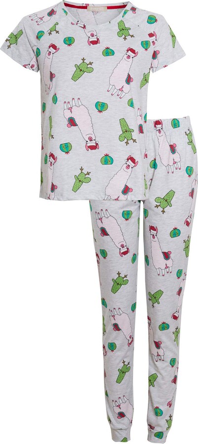 Lora Dora Womens Luxury Llama Christmas Pyjamas Grey Large UK 14 - ShopStyle