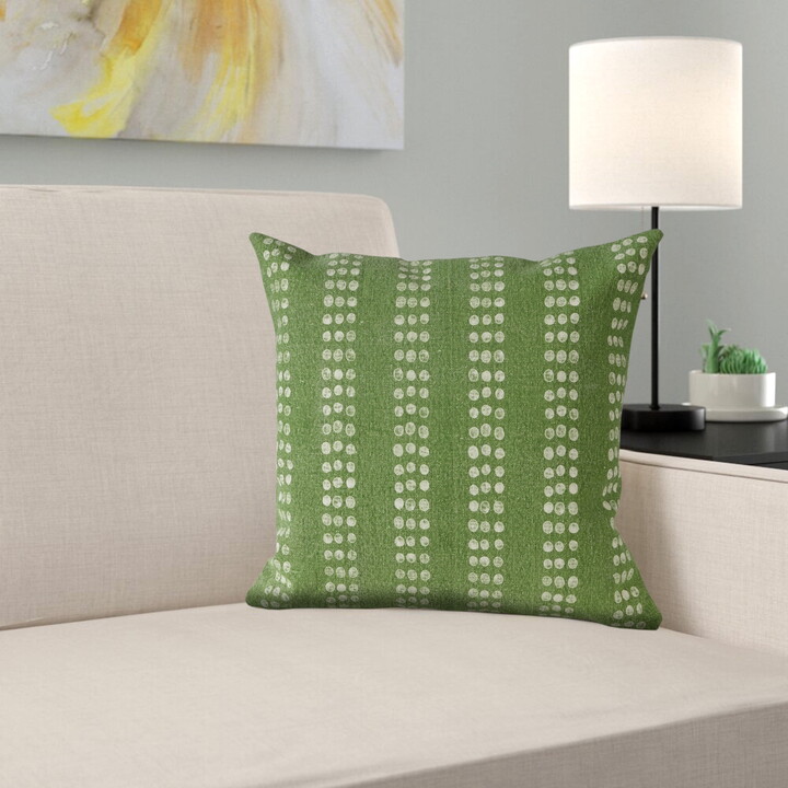 Laddha Home Designs Hand Woven Dots Striped Square Throw Pillows - 20" - Green and White - Set of 2