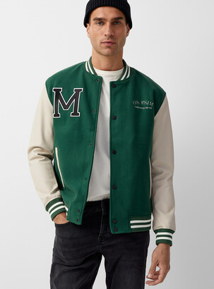 Green Varsity Jacket with Cream Leather Sleeves - Jack N Hoods M