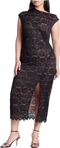 ELOQUII ELOQUIILaceFittedMidiDress-18BlackOnyx