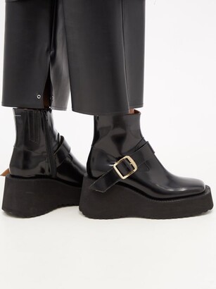 MM6 MAISON MARGIELA Buckled Leather Wedge Boots - Black - ShopStyle