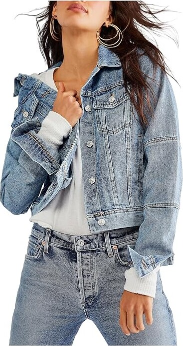Free People Rumors Denim Jacket Women's Clothing Light Indigo : SM (Women's 4-6) Cotton/Denim
