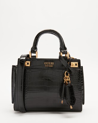 GUESS Women's Black Cross-body bags - Katy Mini Croc Satchel Bag - Size One Size at The Iconic
