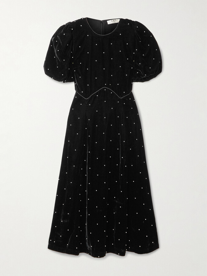 Sea Alberta Faux Pearl-embellished Velvet Midi Dress - Black