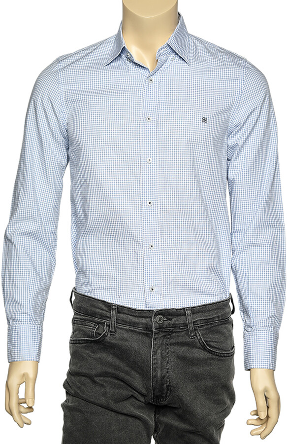 CH Carolina Herrera Blue & White Check Cotton Button Front Shirt S -  ShopStyle