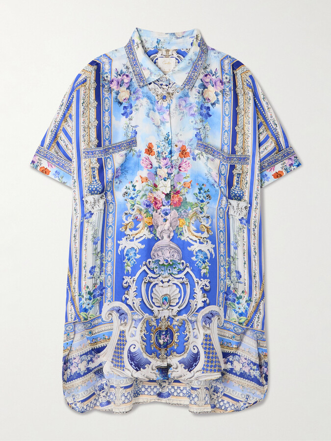 Camilla Crystal-embellished Floral-print Silk Blouse - Blue