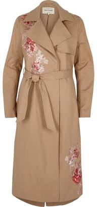 River Island Womens Brown floral embroidered trench coat