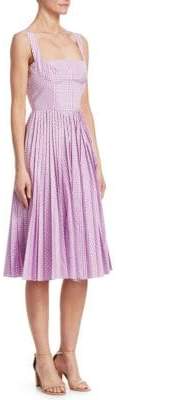 Lela Rose Pleated Plaid A-Line Dress