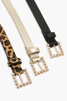 Thumbnail for your product : boohoo 3 Pack Pearl Buckle Belts