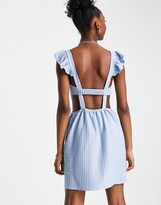 Thumbnail for your product : ASOS DESIGN textured frill strap mini dress with back cut out in chambray blue
