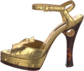 Louis Vuitton Gold and Brown Leather Bloom Sandals Size 38.5 Louis Vuitton