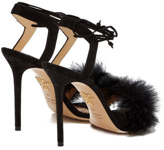 Charlotte Olympia Salsa Feather-embellished Suede Sandals - Womens - Black