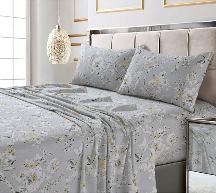 Tribeca Living Colmar Printed 300 Thread Count Cotton Sateen Extra Deep Pocket Sheet Set Sheet Set California King