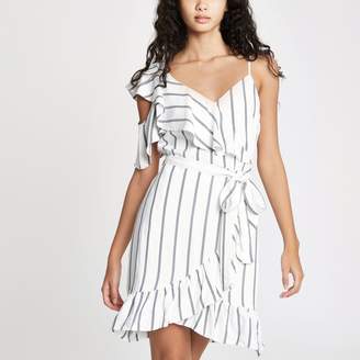 River Island Womens White stripe one shoulder mini dress