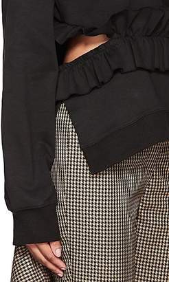 J KOO Women's Ruffled Cotton Off-The-Shoulder Sweatshirt - Black