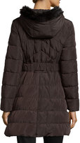 Thumbnail for your product : Via Spiga Faux-Fur-Trim Puffer Jacket, Chocolate