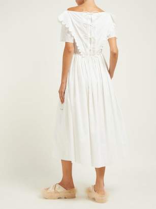 Horror Vacui Flabella Scalloped-edge Cotton Dress - Womens - White