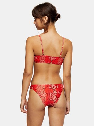 Topshop Shirred Snake Print Bikini Briefs - Red