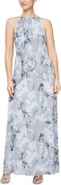 Thumbnail for your product : SL Fashions Women's Beaded Halter Floral Chiffon Overlay Gown