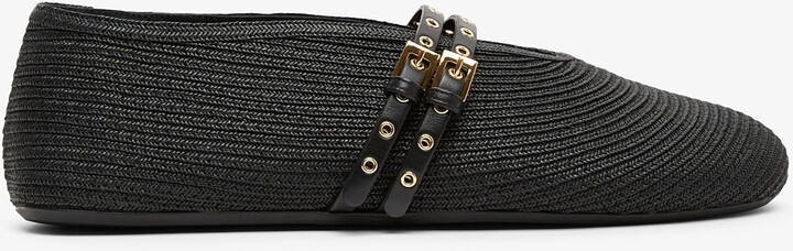 Paper straw black ballet flats