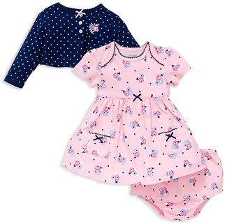 Little Me Girls' Dot Cardigan, Floral Dress & Bloomers Set - Baby