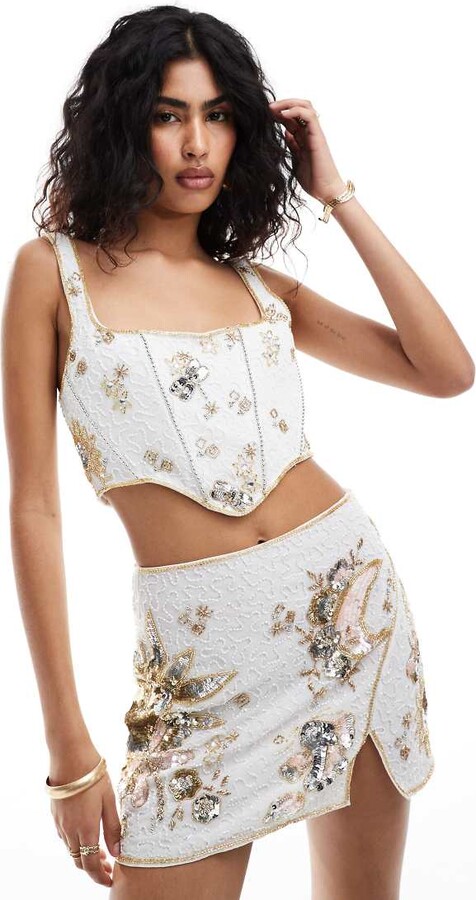 ASOS DESIGN celestial embellished sequin top in white part of a