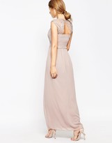 Thumbnail for your product : Little Mistress Ruched Bodice Maxi Dress With Lace Sleeves
