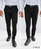 Thumbnail for your product : ASOS Design DESIGN 2 pack super skinny trousers in black SAVE
