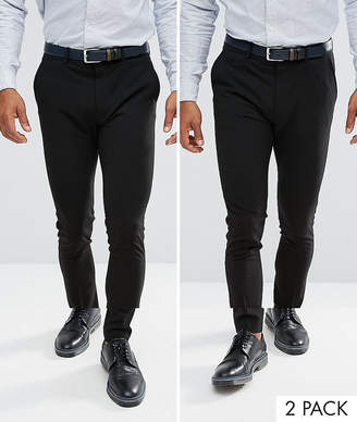 ASOS Design DESIGN 2 pack super skinny trousers in black SAVE