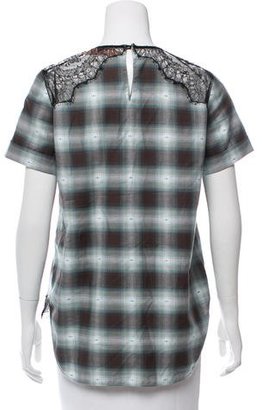 No.21 Guipure Lace-Accented Plaid Top